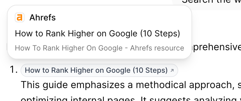 Artifact response showing interactive web search citations