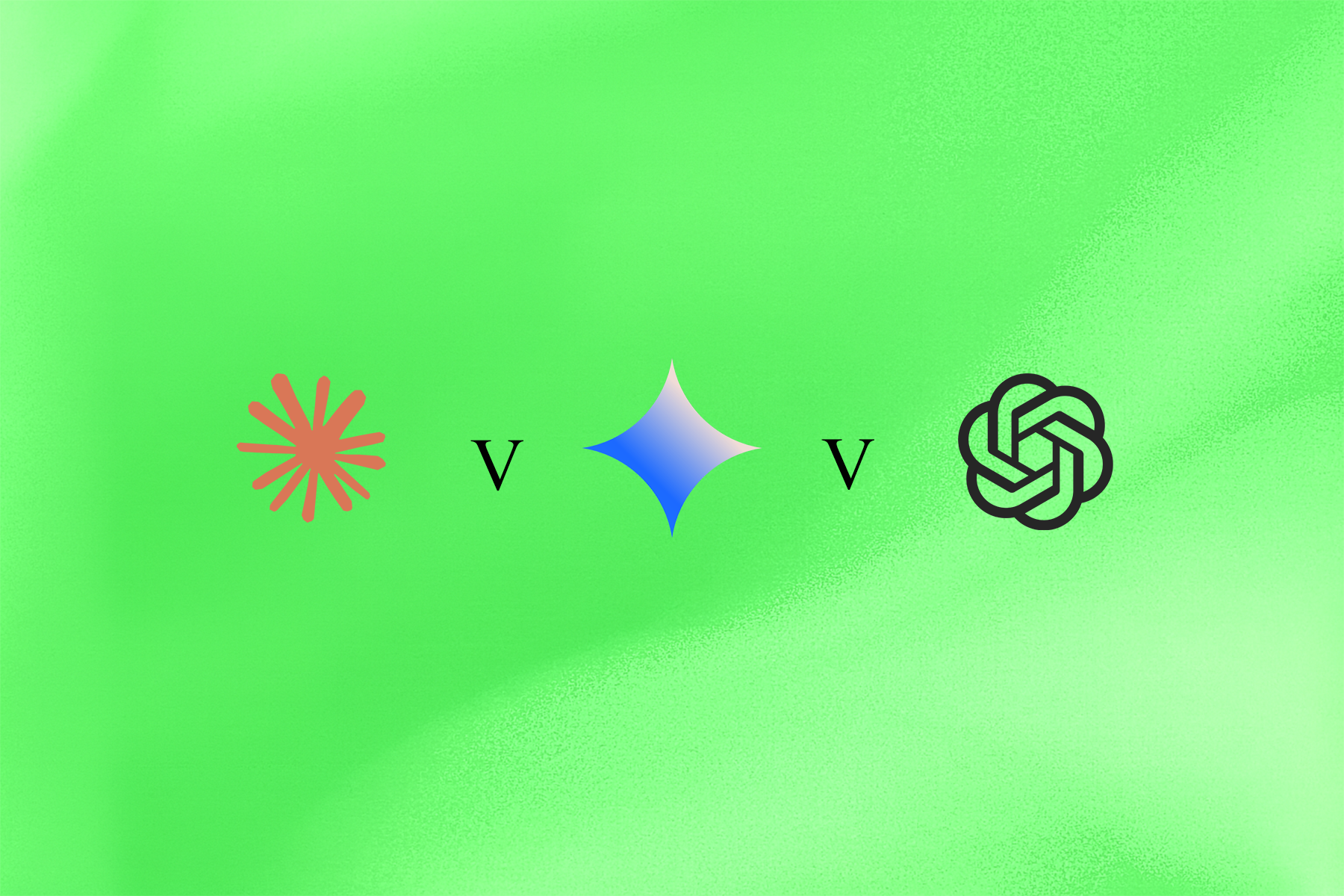 Side-by-side comparison of Claude, Gemini, and OpenAI logos with performance metrics