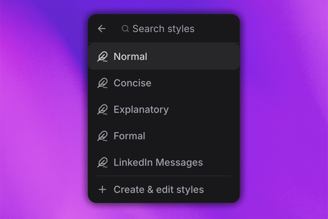 Artifact writing styles interface showing customization options